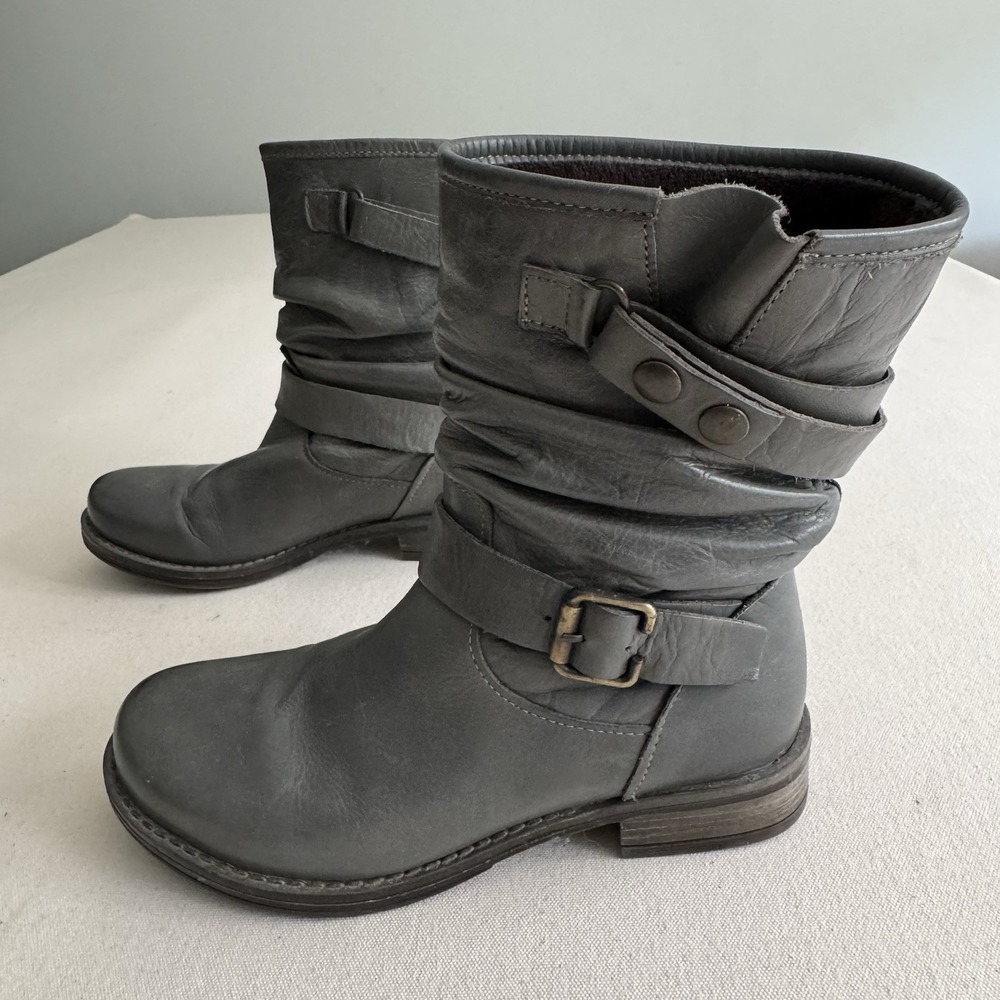 Eric Michael Women's Laguna Boot Size 37 7 Gray Leather Slouch Moto Biker Bootie - Picture 2 of 15